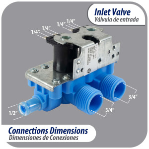 Appli Parts WH13X81 inlet water valve for washing machine 2 x 3/4 NPT Inlet 1 x 1/2 Outlet 110-120V 50/60Hz Universal replacement for General Electric and other brands APIV-2111