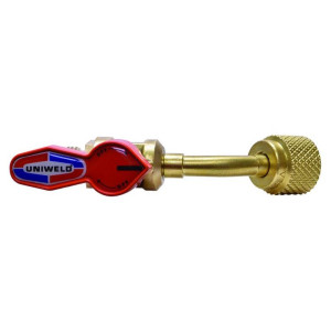 Uniweld UBV14 Ball Valve Hose Adaptor 1/4 in Male Flare and 1/4 in Female Flare Swivel nut with 45 degree bend
