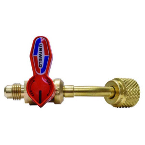 Uniweld UBV14 Ball Valve Hose Adaptor 1/4 in Male Flare and 1/4 in Female Flare Swivel nut with 45 degree bend