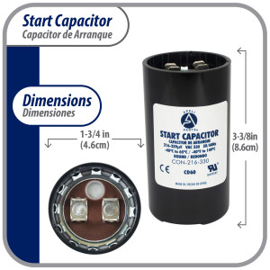Appli Parts CON-216-330 Capacitor de Arranque 216-259 MFD (microfaradios) uF, 330 VAC. Universal para Motores Electricos, condensador de arranque de 4.6 cm de Diametro, 8.6 cm de Alto