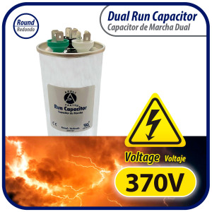 Appli Parts Dual Run Capacitor for ac 20+5 Mfd uF (microfarads) 370VAC CBB65 Round Universal fit for hvac and other applications 2 in Wide 3-3/4 in Height CON-15/5-370-R
