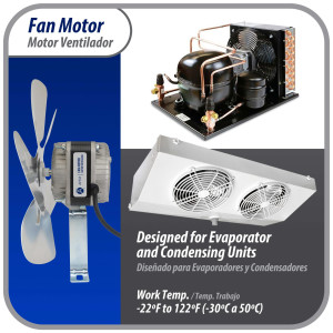 Appli Parts APFM-162E Motor Ventilador 16W Condensador y Evaporador 220V 60Hz 0.5A, Incluye Aspa de Aluminio de 25cm y Base de Montaje, Repuesto Universal para Equipos de Refrigeracion Comercial