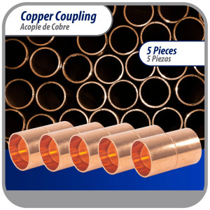 Appli Parts AP-A158B5 1-5/8 in, Anillo de Cobre Accesorios de tuberia de cobre CxC Conexiones soldadas para aplicaciones de refrigeracion, aire acondicionado y plomeria Tuberia ACR y tipo L, 5x Bolsa
