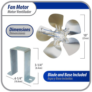 Appli Parts APFM-162E Motor Ventilador 16W Condensador y Evaporador 220V 60Hz 0.5A, Incluye Aspa de Aluminio de 25cm y Base de Montaje, Repuesto Universal para Equipos de Refrigeracion Comercial