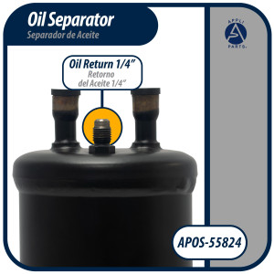 Appli Parts APOS-55824 Separador de Aceite 1/2 pulg ODF Soldable, CFC, HCFC, HFC, Compatible con R22, R407C, R502, R134a, R404A, R507A, Temperatura de trabajo desde -10 C a 130 C
