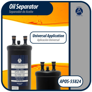 Appli Parts APOS-55824 Separador de Aceite 1/2 pulg ODF Soldable, CFC, HCFC, HFC, Compatible con R22, R407C, R502, R134a, R404A, R507A, Temperatura de trabajo desde -10 C a 130 C