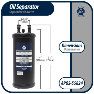 Appli Parts APOS-55824 Separador de Aceite 1/2 pulg ODF Soldable, CFC, HCFC, HFC, Compatible con R22, R407C, R502, R134a, R404A, R507A, Temperatura de trabajo desde -10 C a 130 C