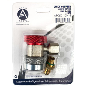 Appli Parts APQC-134H Quick Coupler Compatible with R134a, High for Automotive Air Conditioning Charging and Service Red 1/4 in Bronze Adapter
