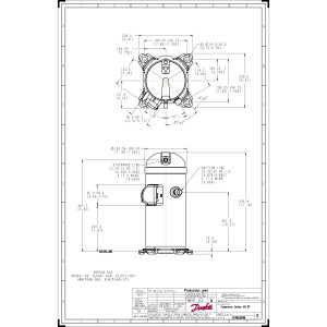 Danfoss HLH068T2LC6A 5.7 tons 68,000 btu/h R410A Scroll compressor for Air conditioning 208-230/3/60 (V/Ph/Hz) Discharge 1/2 in, Suction 7/8 in, ODF, PVE Oil 121L1481, 121L1478, 121L8573
