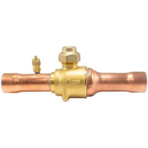 Appli Parts APBV-058 5/8 in Shut Off Ball Valve ODF Universal Replacement 610 psi (4.2 Mpa) max pressure -22 F to 248 F work temperature with 1/4 in SAE service port, with 6-1/2 in overall length