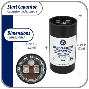 Appli Parts CON-145-110 Capacitor de Arranque 145-175 MFD (microfaradios) uF, 110-125 VAC. Universal para Motores Electricos, condensador de arranque de 3.7 cm de Diametro, 7 cm de Alto