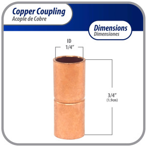 Appli Parts AP-A014B10 1/4 in, Anillo de Cobre Accesorios de tuberia de cobre CxC Conexiones soldadas para aplicaciones de refrigeracion, aire acondicionado, plomeria Tuberia ACR y tipo L, 10x Bolsa