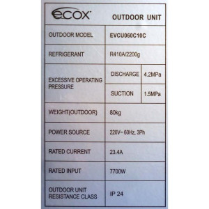 Vertical Condenser 60.000btu Compatible with R410A, 230v/60hz 3ph Ecox Evcu060c10c
