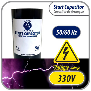 Appli Parts CON-145-330 Capacitor de Arranque 145-175 MFD (microfaradios) uF, 330 VAC. Universal para Motores Electricos, condensador de arranque de 3.7 cm de Diametro, 8.6 cm de Alto