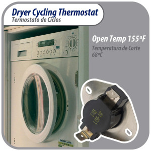 Appli Parts APTD-L155 Cycling thermostat L155-15F universal replacement for multiple brand dryers older commercial models only 2 connections replaces 60T11, D501759