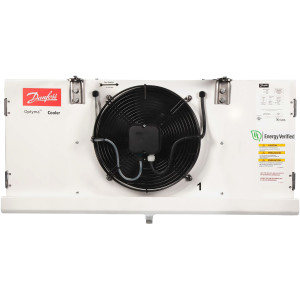 Danfoss 114U0011 Evaporator Optyma LMBP R404 6.3K Btu/hr at 25F SST MBP 5.3K Btu/hr at -20F SST LBP Electric Defrost 6FPI Low Profile 1 x 12in ECM Fan DACC RX L041.1A4/E1 230V/1Ph/60Hz 
