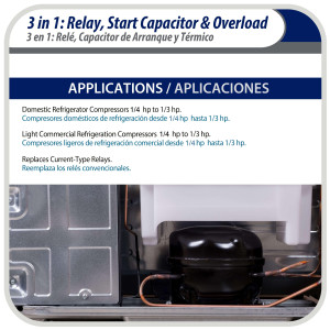 Appli Parts APTO-410 1/4 to 1/3 Hp, 115 V, 3 in 1 Solid State Hard Start Relay, Capacitor and Overload for compressors Certified UL SA44719