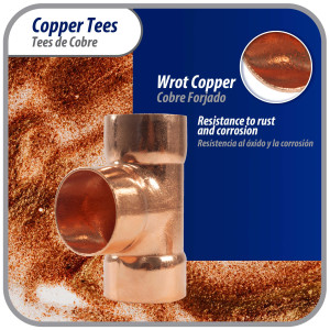 Appli Parts AP-T118 1-1/8 in Wrot Copper Tee CxCxC connections for refrigeration, air conditioning and plumbing applications ACR and Type L copper pipe