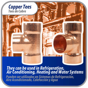 Appli Parts AP-T118 1-1/8 in Wrot Copper Tee CxCxC connections for refrigeration, air conditioning and plumbing applications ACR and Type L copper pipe