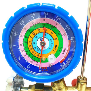Appli Parts APMG-A3B36 R134,R22,R404,R410a Manifold Gauge Set, Brass Body, Includes 36 in long 1/4in SAE Hose Set and 5/16 in to 1/4 in SAE Adapter, Pressure psi, Temperature Fahrenheit Scales