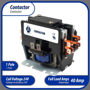 Appli Parts APAC-1S4024 Heavy Duty 1 Pole with Shunt Contactor 40 Amp 24 Volt Coil Replacement for ac Compressor and Electrical Applications UL E476929