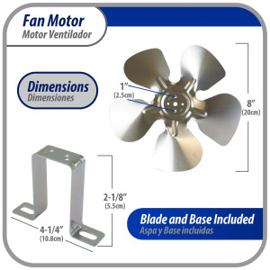 Appli Parts APFM-72E Motor Ventilador 7W Condensador y Evaporador 220V 60Hz 0.23A, Incluye Aspa de Aluminio de 20cm y Base de Montaje, Repuesto Universal para Equipos de Refrigeracion Comercial