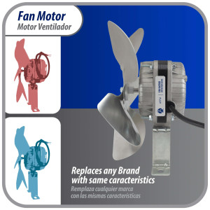 Appli Parts APFM-72E Motor Ventilador 7W Condensador y Evaporador 220V 60Hz 0.23A, Incluye Aspa de Aluminio de 20cm y Base de Montaje, Repuesto Universal para Equipos de Refrigeracion Comercial