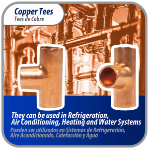Appli Parts AP-T014 1/4 in Wrot Copper Tee CxCxC connections for refrigeration, air conditioning and plumbing applications ACR and Type L copper pipe