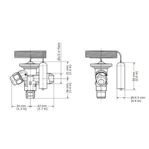 Danfoss 068Z3346 1/5 - 3TR Expansion Valve Body, T 2, R134a,R513A, 3/8x1/2 in, Flare, Internal Equalized, Single-flow, -40 to 50 F, Capacity determined by Orifice size Sold Separately, 068Z3542
