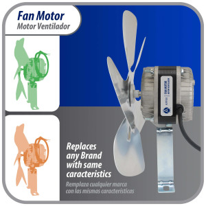 Appli Parts APFM-161E Motor Ventilador 16W Condensador y Evaporador 115V 60Hz 0.95A, Incluye Aspa de Aluminio de 25cm y Base de Montaje, Repuesto Universal para Equipos de Refrigeracion Comercial RAFA