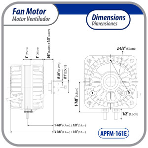 Appli Parts APFM-161E Motor Ventilador 16W Condensador y Evaporador 115V 60Hz 0.95A, Incluye Aspa de Aluminio de 25cm y Base de Montaje, Repuesto Universal para Equipos de Refrigeracion Comercial RAFA