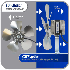 Appli Parts APFM-161E Motor Ventilador 16W Condensador y Evaporador 115V 60Hz 0.95A, Incluye Aspa de Aluminio de 25cm y Base de Montaje, Repuesto Universal para Equipos de Refrigeracion Comercial RAFA