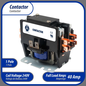 Appli Parts APAC-1S40240 Heavy Duty 1 Pole with Shunt Contactor 40 Amp 240 Volt Coil Replacement for ac Compressor and Electrical Applications UL 476929 