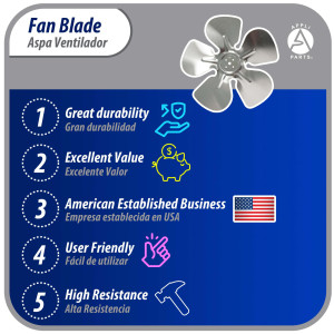 Appli Parts APFB-A09CCW Aluminum Fan Blade 9 in, 230 mm, CCW, 22 degrees, hubless 5 holes, 5 wings