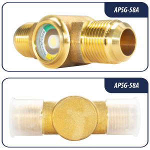 Appli Parts APSG-58A 5/8 in Sight Glass and liquid moisture indicator Flare connections with Solid Body for HVAC/R installations suitable for CFC HCFC HFC refrigerants Appli Parts APSG-58A 5/8 in Sight Glass and liquid moisture indicator Flare connections with Solid Body for HVAC/R installations suitable for CFC HCFC HFC refrigerants