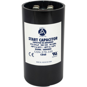 Appli Parts motor start capacitor 270-324 Mfd (microfarads) uF 330 VAC universal fit for electric motor applications 1-3/4 in Wide 3-3/8 in Height CON-270-330


