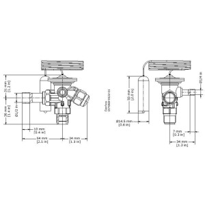 Danfoss 068Z3415 Expansion Valve Compatible with R404A, R507A, TES2, LMBP, External Equalization, 3/8 in Flare x 1/2 in ODF, -40 F to 50 F