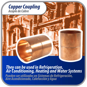 Appli Parts AP-A218 2-1/8 in Wrot Copper Coupling fitting CxC Sweat connections for refrigeration, air conditioning and plumbing applications ACR and Type L copper pipe  Appli Parts AP-A218 2-1/8 in Wrot Copper Coupling fitting CxC Sweat connections for refrigeration, air conditioning and plumbing applications ACR and Type L copper pipe