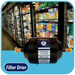 Appli Parts APFD-052S 1/4 in Liquid Line Refrigerant AC Filter Drier hvac Refrigeration 052S ODF Sweat Solder connection universal unidirectional 4-1/2 in long 2 in wide