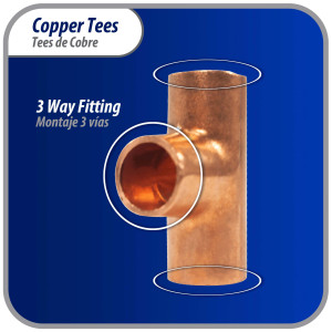 Appli Parts AP-T014 1/4 in Wrot Copper Tee CxCxC connections for refrigeration, air conditioning and plumbing applications ACR and Type L copper pipe Appli Parts AP-T014 1/4 in Wrot Copper Tee CxCxC connections for refrigeration, air conditioning and plumbing applications ACR and Type L copper pipe