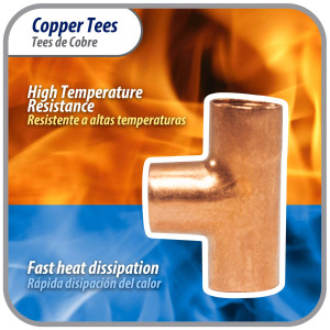 Appli Parts AP-T014 1/4 in Wrot Copper Tee CxCxC connections for refrigeration, air conditioning and plumbing applications ACR and Type L copper pipe Appli Parts AP-T014 1/4 in Wrot Copper Tee CxCxC connections for refrigeration, air conditioning and plumbing applications ACR and Type L copper pipe