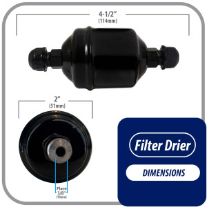 Appli Parts APFD-053 3/8 in Liquid Line Refrigerant AC Filter Drier hvac Refrigeration 053 SAE Flare connection universal unidirectional 4-1/2 in long 2 in wide
