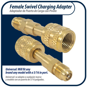 Appli Parts APCA-51614S 5/16 in Female x 1/4 in Male, SAE, R410, Swivel Charging Adapter with Valve Core and Depressor for Ductless Mini Split and other Air Conditioning Applications Appli Parts APCA-51614S 5/16 in Female x 1/4 in Male, SAE, R410, Swivel Charging Adapter with Valve Core and Depressor for Ductless Mini Split and other Air Conditioning Applications