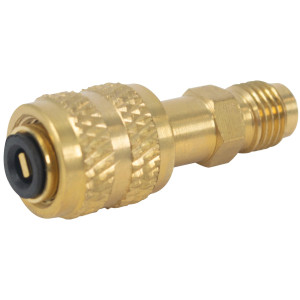 Appli Parts APCA-51614S 5/16 in Female x 1/4 in Male, SAE, R410, Swivel Charging Adapter with Valve Core and Depressor for Ductless Mini Split and other Air Conditioning Applications Appli Parts APCA-51614S 5/16 in Female x 1/4 in Male, SAE, R410, Swivel Charging Adapter with Valve Core and Depressor for Ductless Mini Split and other Air Conditioning Applications