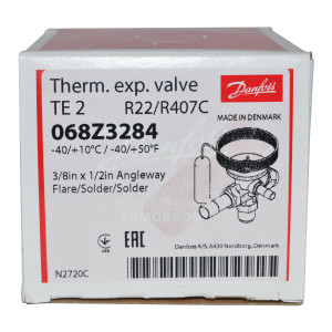 Danfoss 068Z3284 1/4 - 5.5TR Expansion Valve Body, TE 2, R22,R407C, 3/8x1/2 in, Flare x ODF, External Equalized, Bi-Flow, -40 to 50 F, Capacity determined by Orifice size Sold Separately, Identical Product 068Z3333