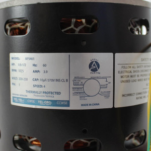 Appli Parts APFM-5461 1/6 - 1/2 Hp Fan Motor, 230 V, 60 Hz, 3.9 A, 1075 rpm, 4 speed, Ball Baring, Reversible Rotation, Rescue type for Evaporator 1 Shaft, 10 mfd/370 VAC capacitor, UL, 5461