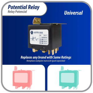 Appli Parts APPR-066 Potential Relay 066, Coil Voltage 395 V, Min Pick up 215 V, Max Pick up 225 V, Max Drop Out 120 V, 50/60 Hz Universal replacement for HVAC and Refrigeration units Appli Parts APPR-066 Potential Relay 066, Coil Voltage 395 V, Min Pick up 215 V, Max Pick up 225 V, Max Drop Out 120 V, 50/60 Hz Universal replacement for HVAC and Refrigeration units