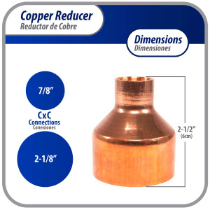 Appli Parts AP-R218078 2-1/8x7/8 in Reducing Bushing Copper pipe fittings C x C Sweat connections for refrigeration, air conditioning and plumbing applications ACR and Type L copper pipe Appli Parts AP-R218078 2-1/8x7/8 in Reducing Bushing Copper pipe fittings C x C Sweat connections for refrigeration, air conditioning and plumbing applications ACR and Type L copper pipe