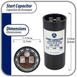Appli Parts CON-189-250 Motor Start Capacitor 189-227 MFD uF, 250 VAC. Universal for Electric Motor Applications, 1.44 in Wide, 3.38 in Height