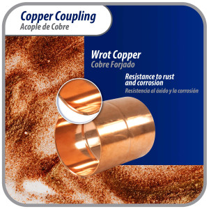 Appli Parts AP-A258 2-5/8 in Wrot Copper Coupling fitting CxC Sweat connections for refrigeration, air conditioning and plumbing applications ACR and Type L copper pipe  Appli Parts AP-A258 2-5/8 in Wrot Copper Coupling fitting CxC Sweat connections for refrigeration, air conditioning and plumbing applications ACR and Type L copper pipe